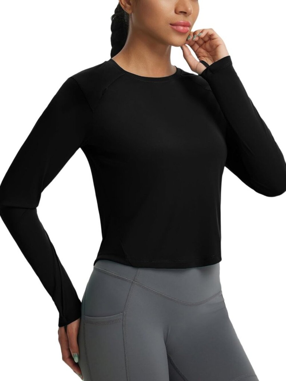 Sun Protection Crop Long Sleeve Workout Top for Women - Activewear Essentials
